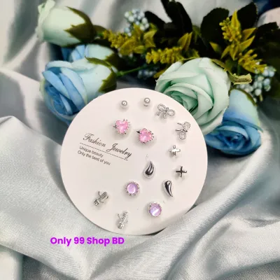 7 Pairs Star Love Stud Earring Set (1 Pata)